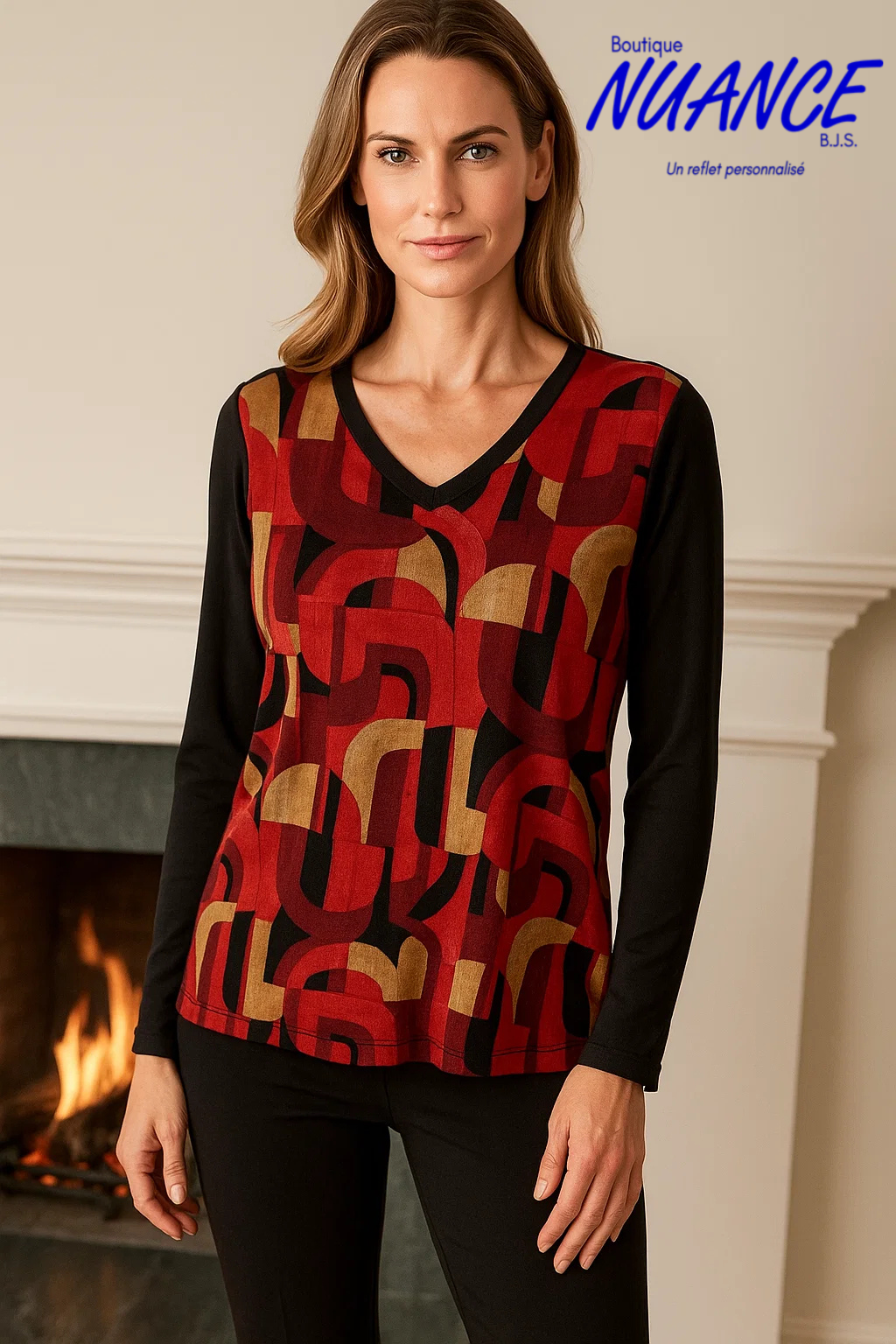 Chic Contrast – The Soft Works Top with Interwoven Patterns #102953