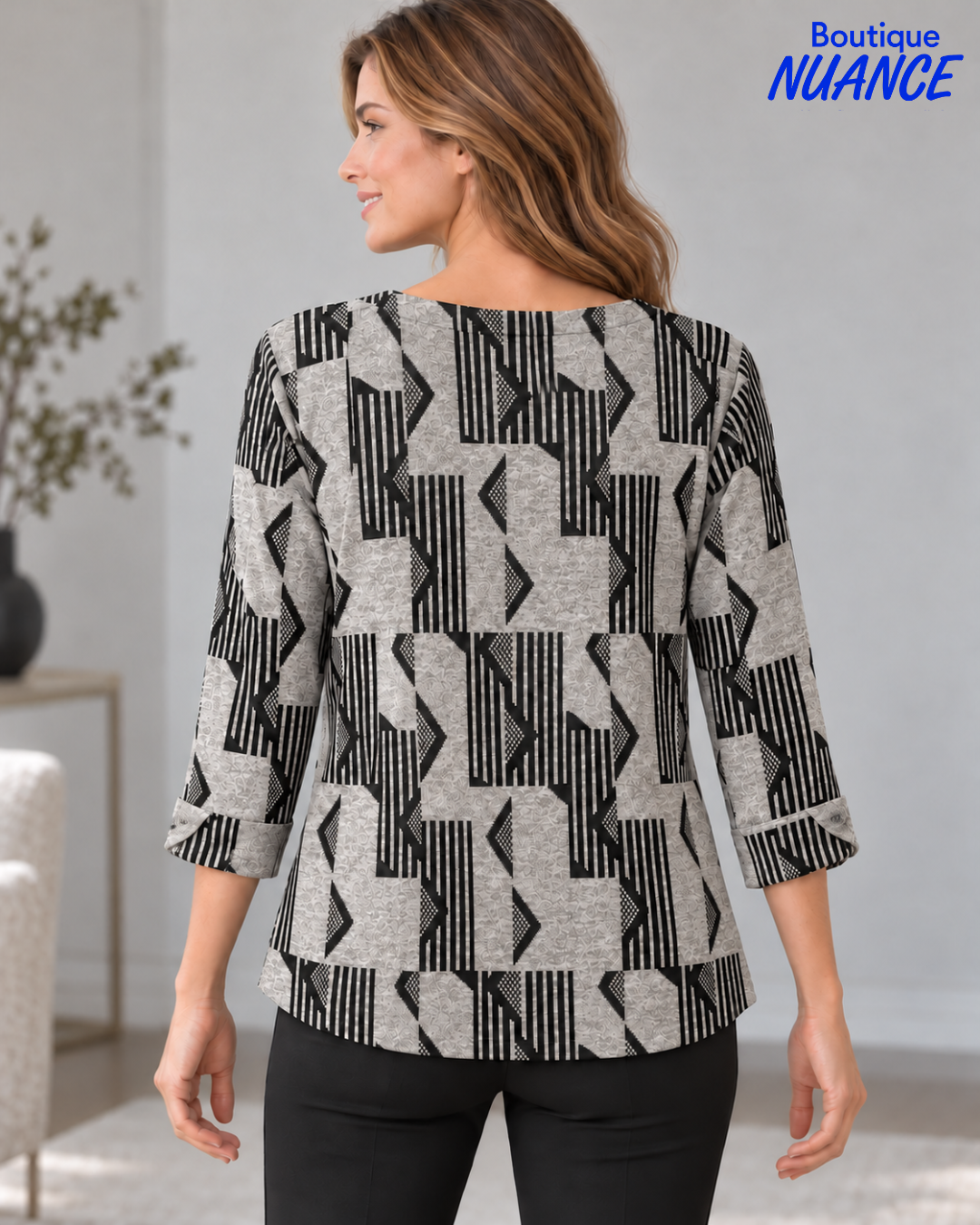 Haut à imprimé géométrique et détails boutonnés – SoftWorks #102987