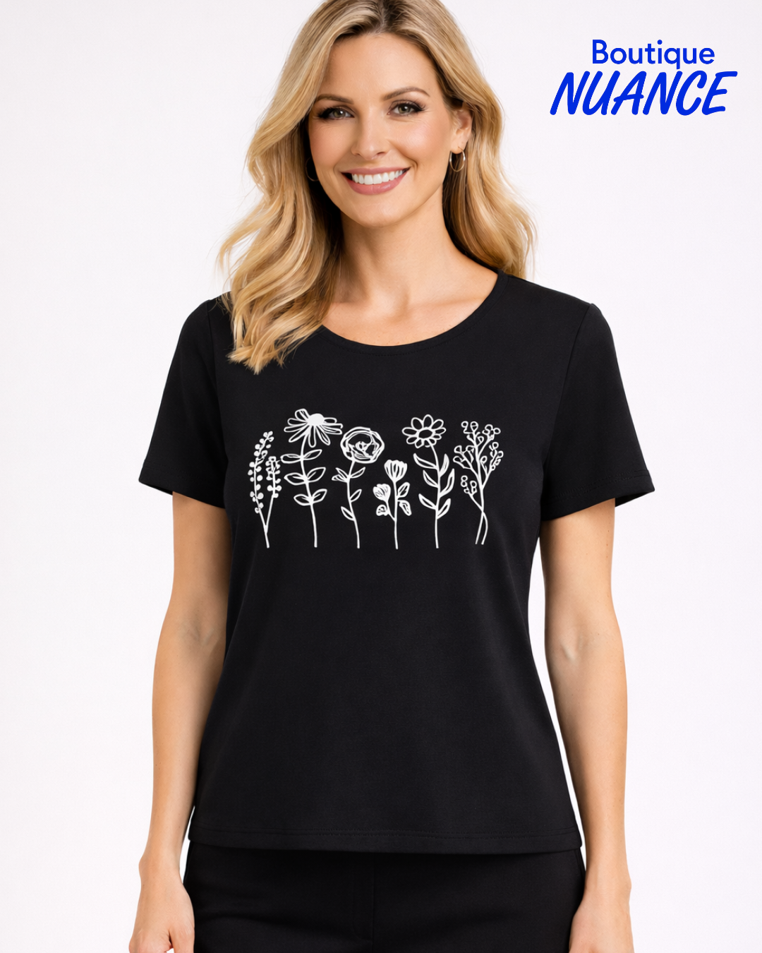 Plain floral print T-shirt – Fashions Crystal #16-11393