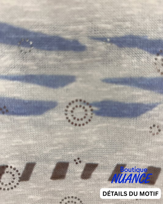 T-shirt fluide à rayures pastel et motifs estivaux superposés – Modes Crystal #16-11395