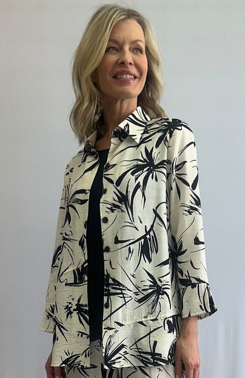 Veste à motif palmier graphique et finition satinée – SoftWorks #201402