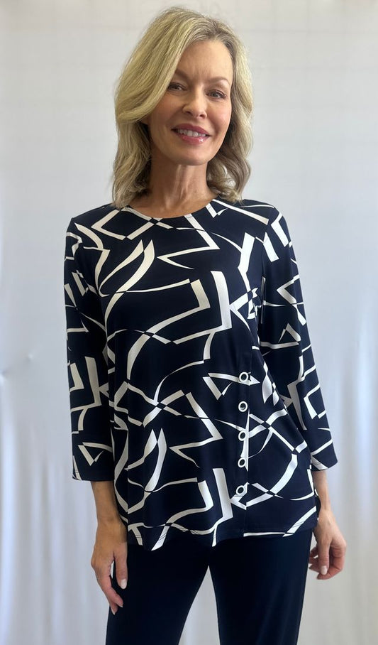 Haut à imprimé abstrait et découpe asymétrique structurée – SoftWorks #202312