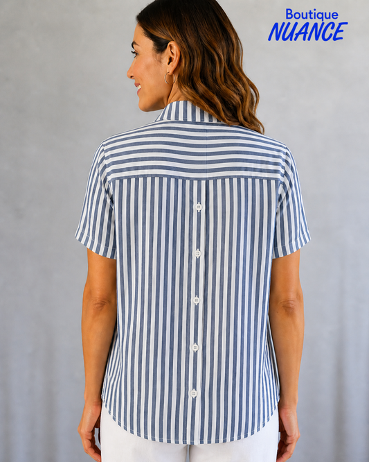 Short-sleeved striped shirt with button detail – Soft Works #202624