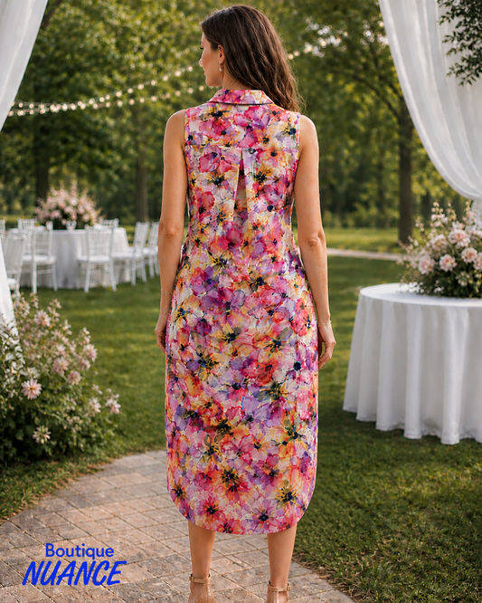 Sleeveless Watercolor Art Print Shirtdress – SoftWorks #207516