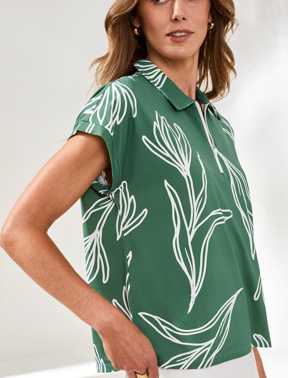 Floral print polo shirt top – Tribal Sport #2090O-3024