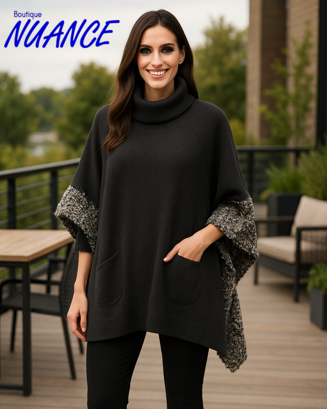 Charcoal Elegance Poncho – Joseph Ribkoff #213026