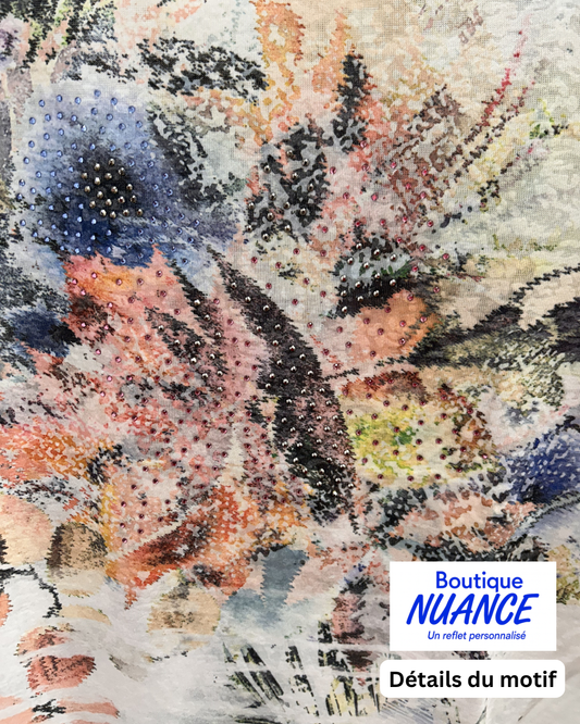 T-shirt à imprimé feuillage artistique et détails scintillants – Beta’s Choice #217353