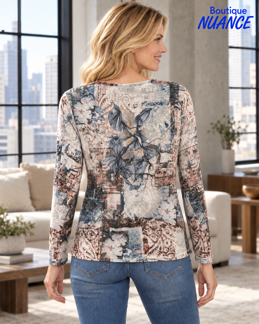Haut à imprimé floral abstrait et détails brillants – Beta's Choice #217533