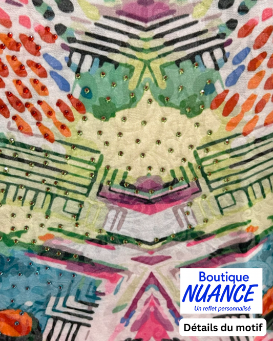 T-shirt à imprimé abstrait vibrant et détails scintillants – Beta’s Choice #220152