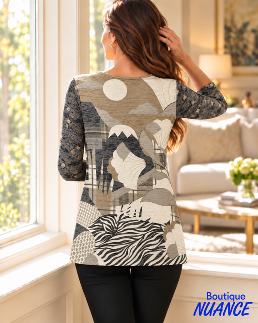 Haut à imprimé artistique et effet de faux drapé asymétrique – Beta's Choice #220181