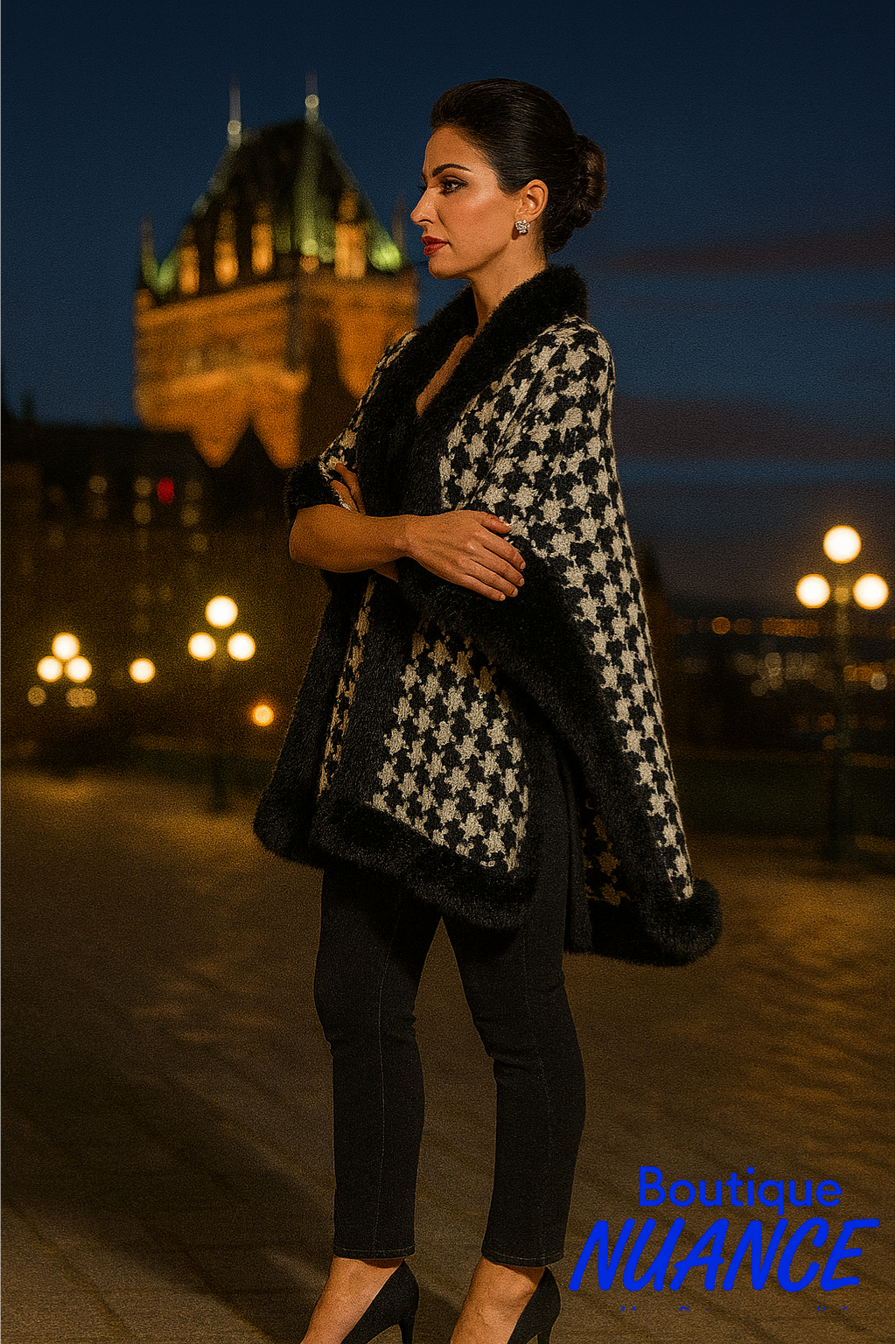 Houndstooth Elegance – Frank Lyman Sleeveless Jacket #224520U