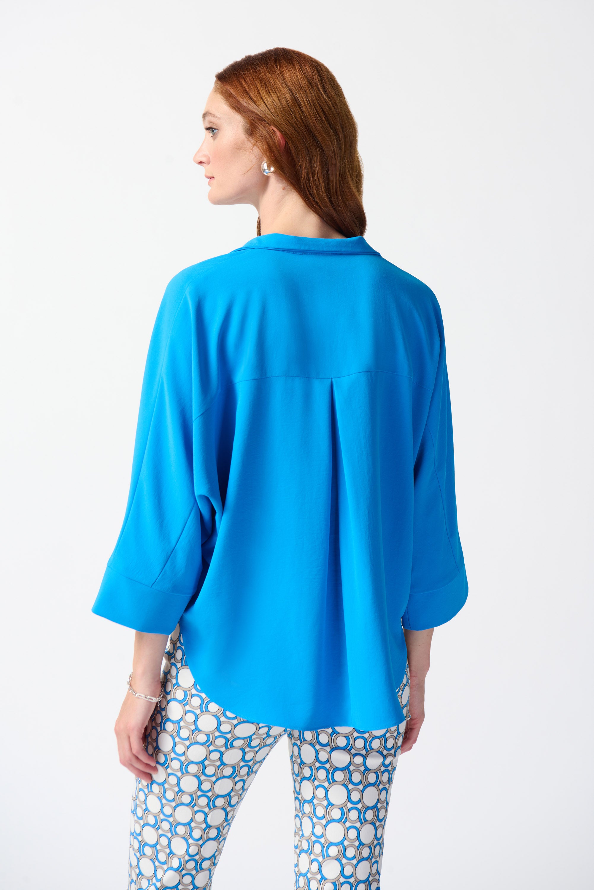 Joseph Ribkoff woven boxy top with button-down collar #242057