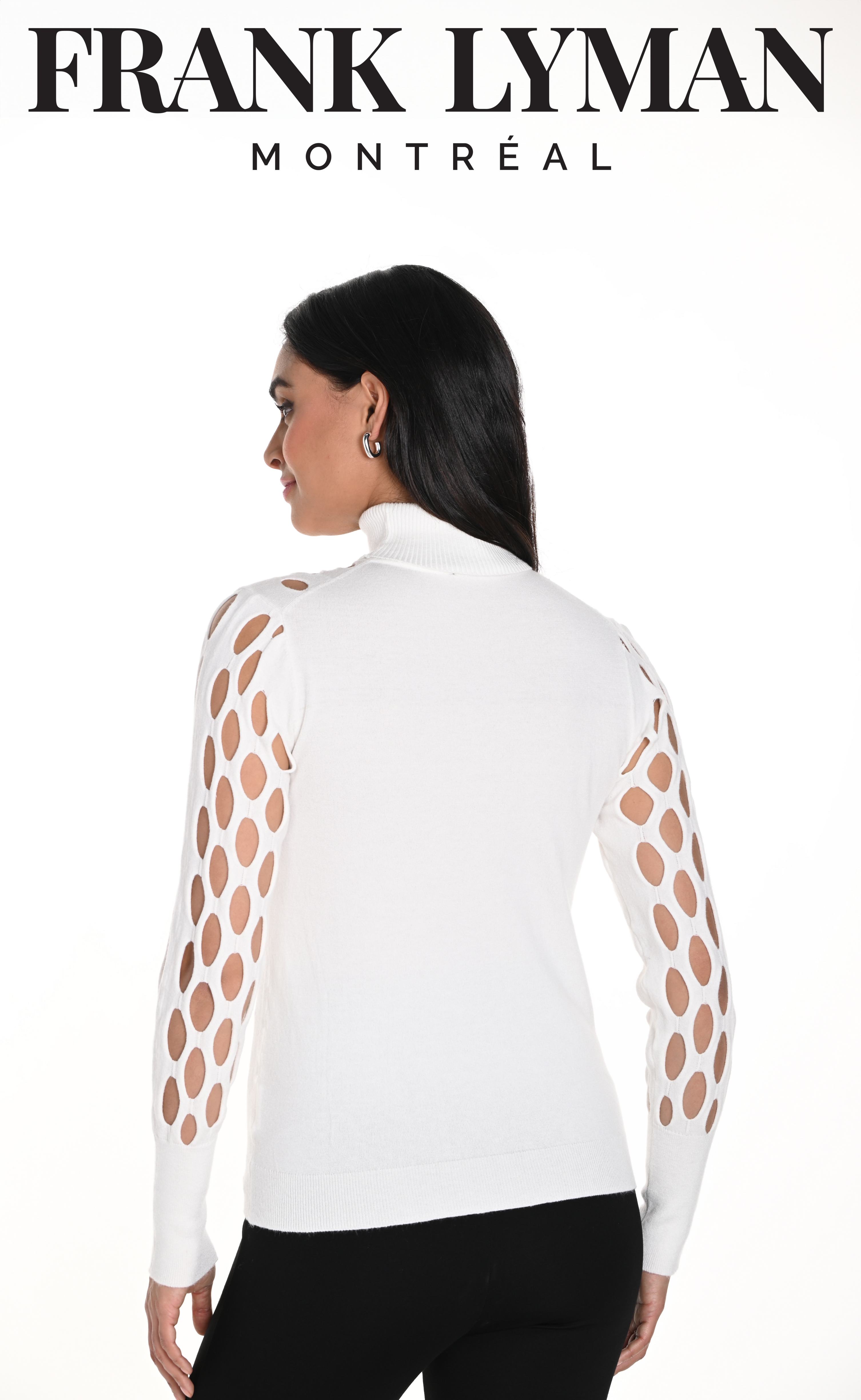 Tricot blanc à manches longues et découpes aux manches, par Frank Lyman #243424U