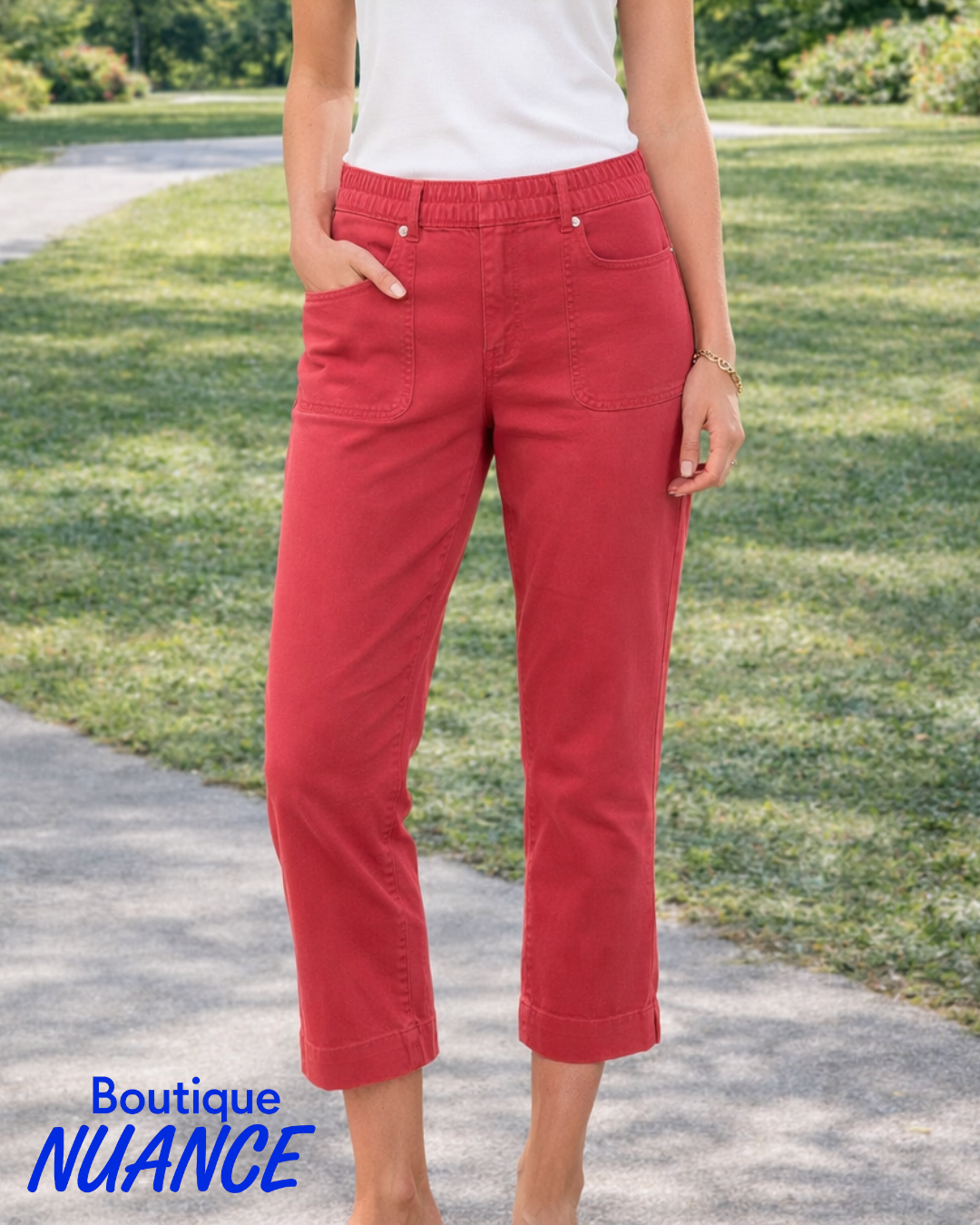 Pull-on Jeans with Pleated Elastic Waistband and Square Pockets – Tribal #2441O-2020W