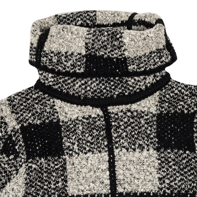 Beige and black long-sleeved sweater, checkered pattern, turtleneck, by MCM #24547