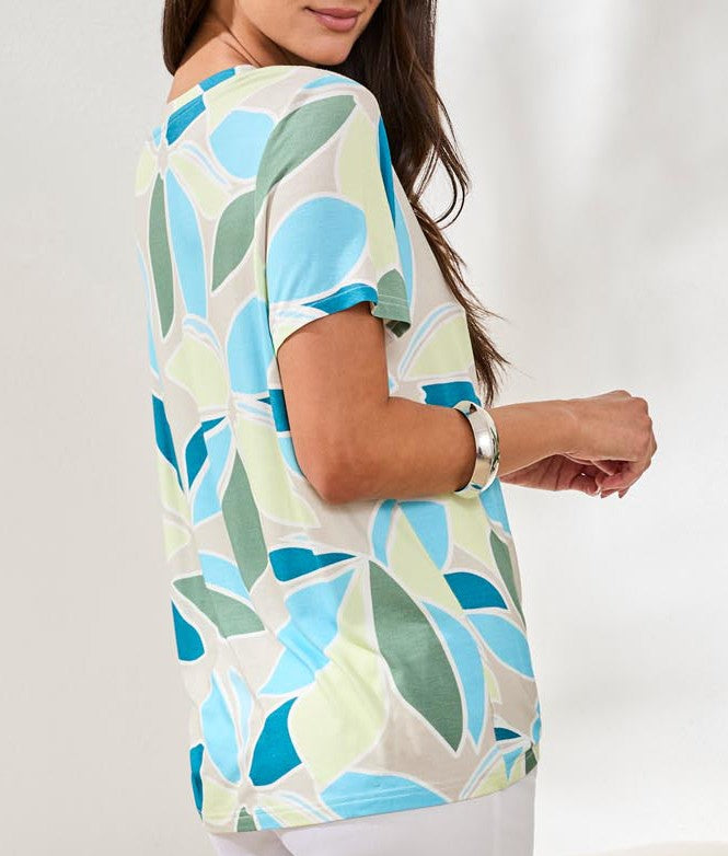 Haut fluide à imprimé floral abstrait et fronce latérale ajustable – Tribal #2498O-3457