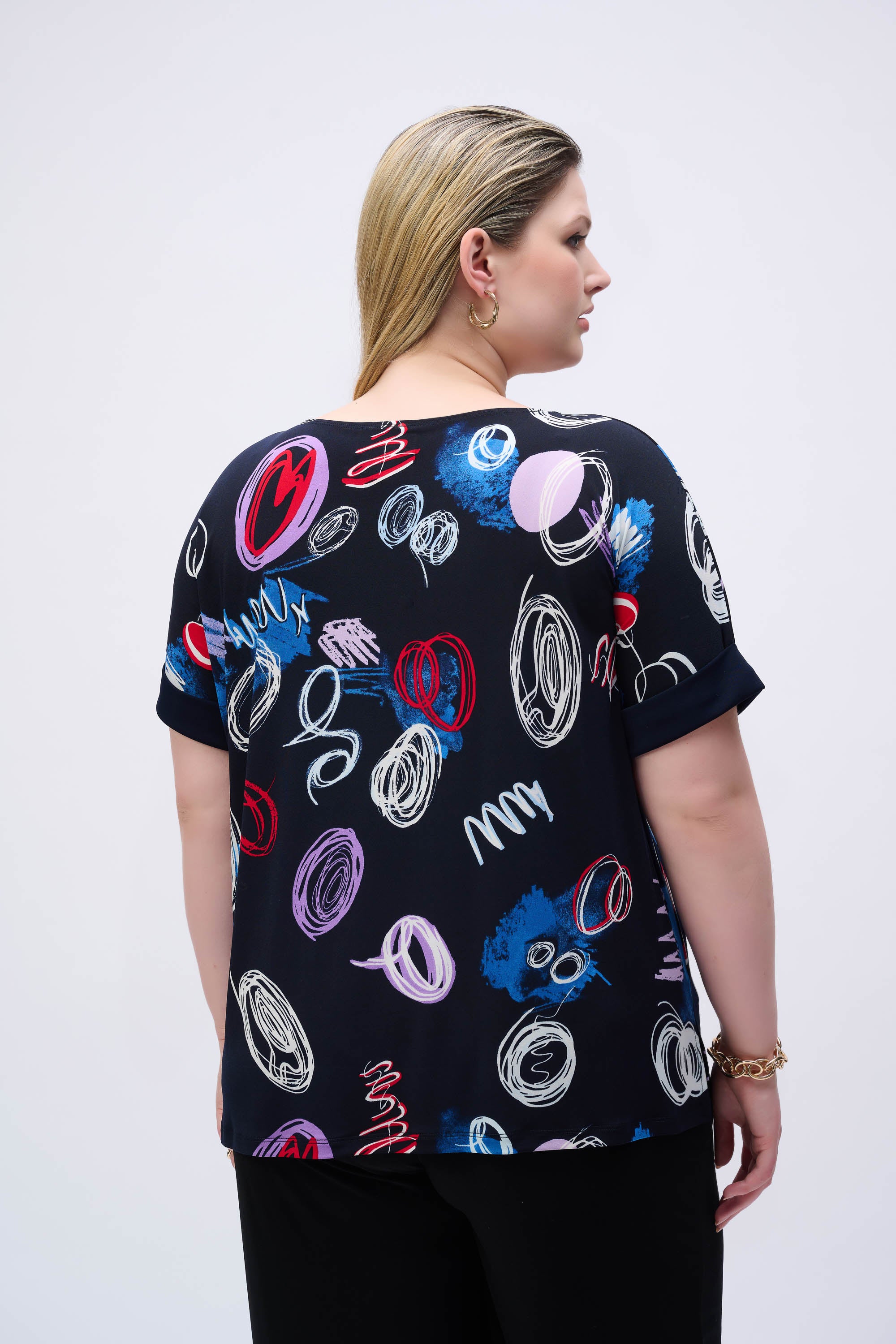 Silky knit boxy top with abstract print, by Joseph Ribkoff #251132