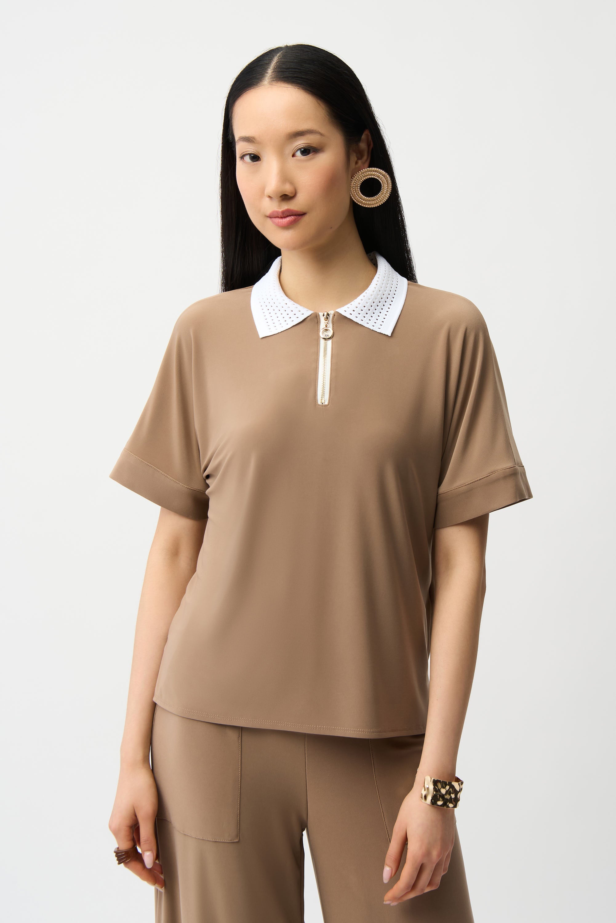 Boxy top in silky knit with polo collar - Joseph Ribkoff #261164