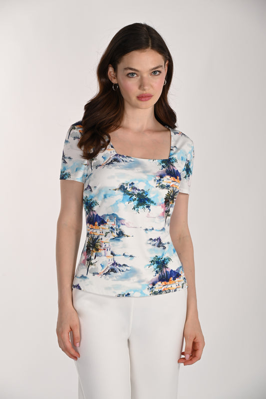 Haut à encolure carrée à imprimé paysage estival – Frank Lyman #261232