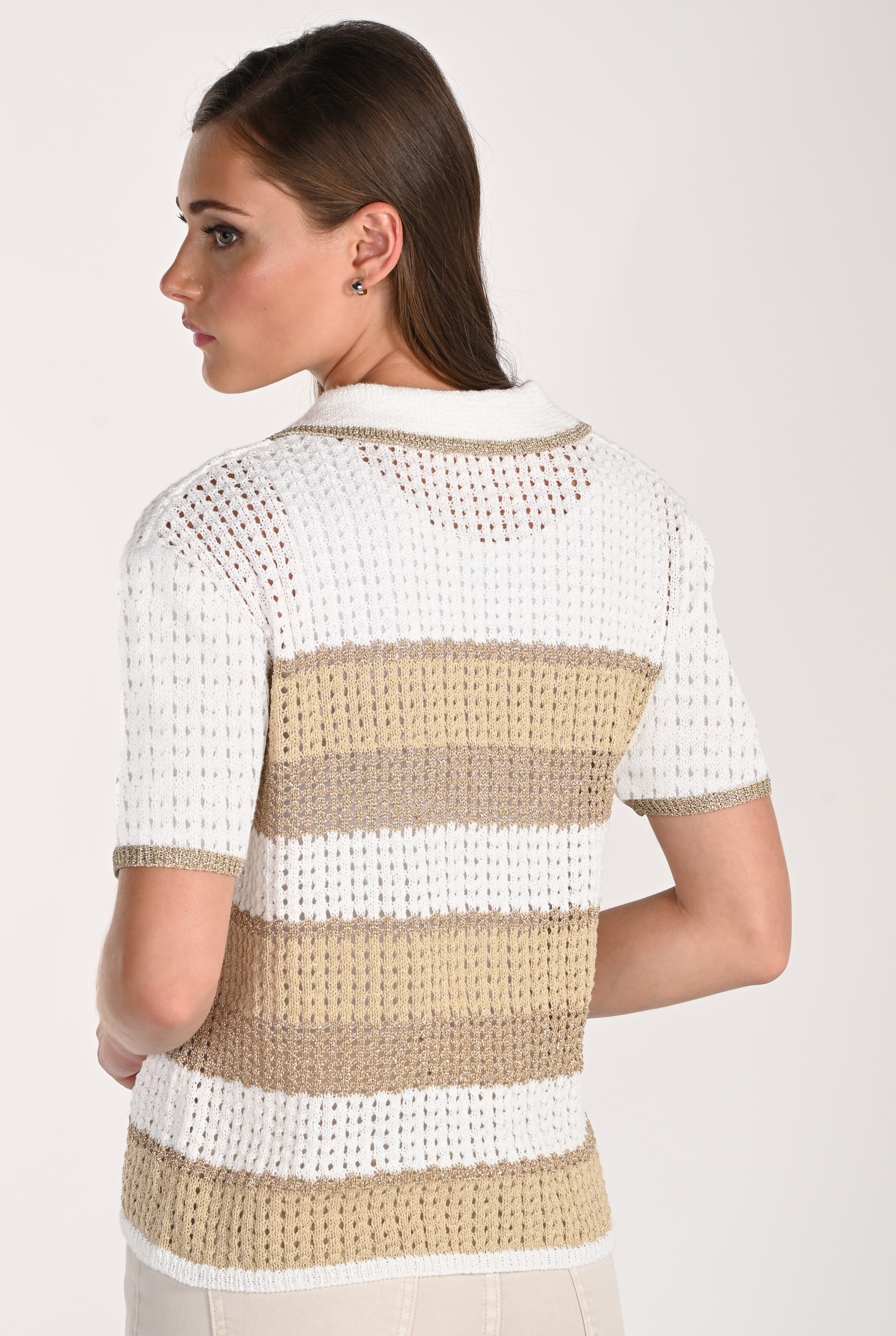 Sparkling Openwork Knit Cardigan with Polo Collar – Frank Lyman #261629