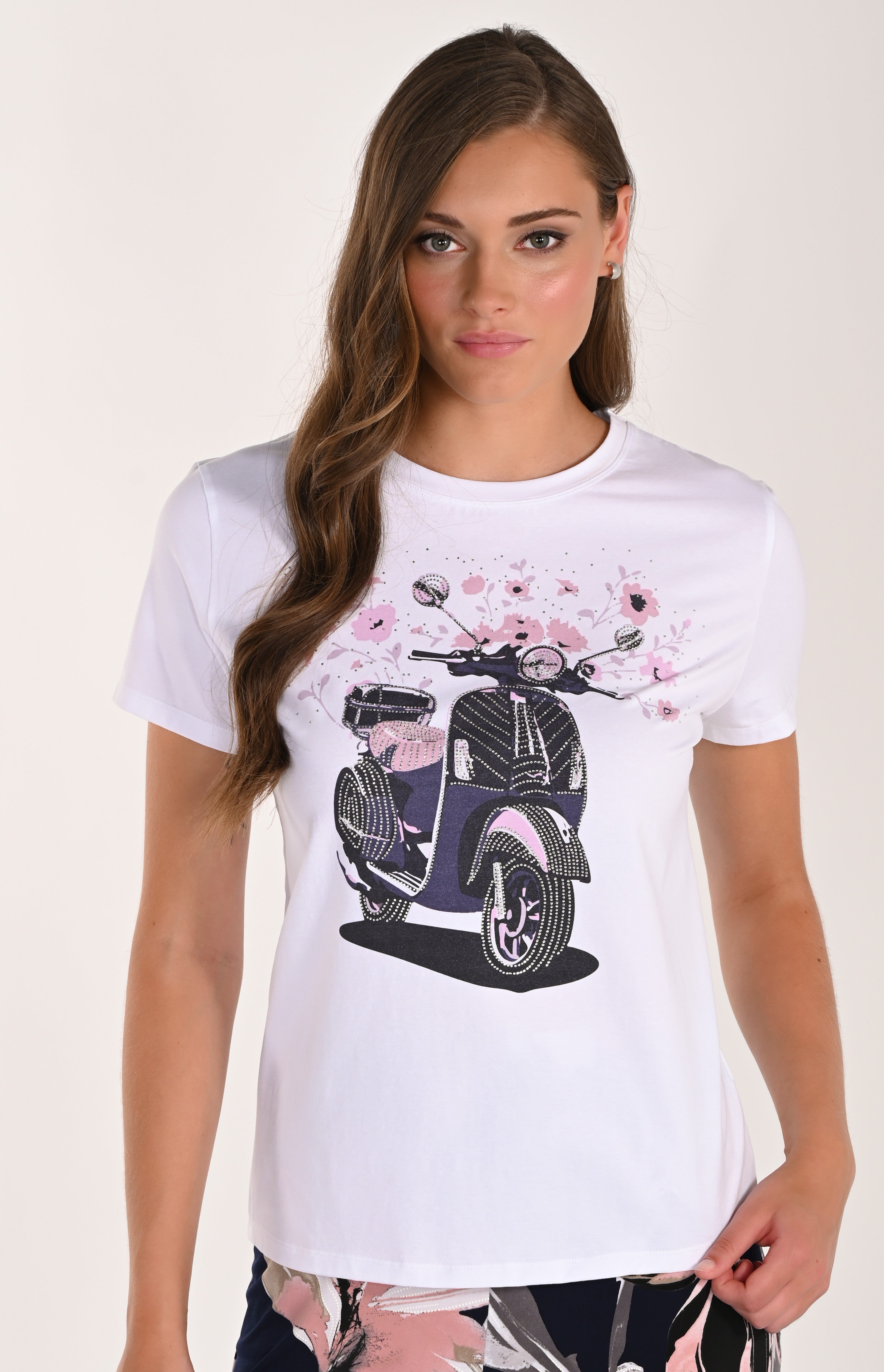 Moped Print T-shirt with Stone Embellishment – Frank Lyman #261636