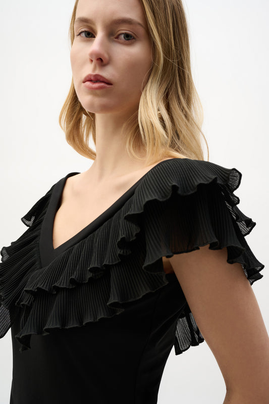 Fitted top in silky knit and georgette with pleats - Joseph Ribkoff #262089