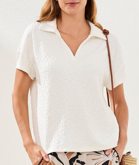 Haut polo texturé à relief ton sur ton – Tribal # 3083O-8456