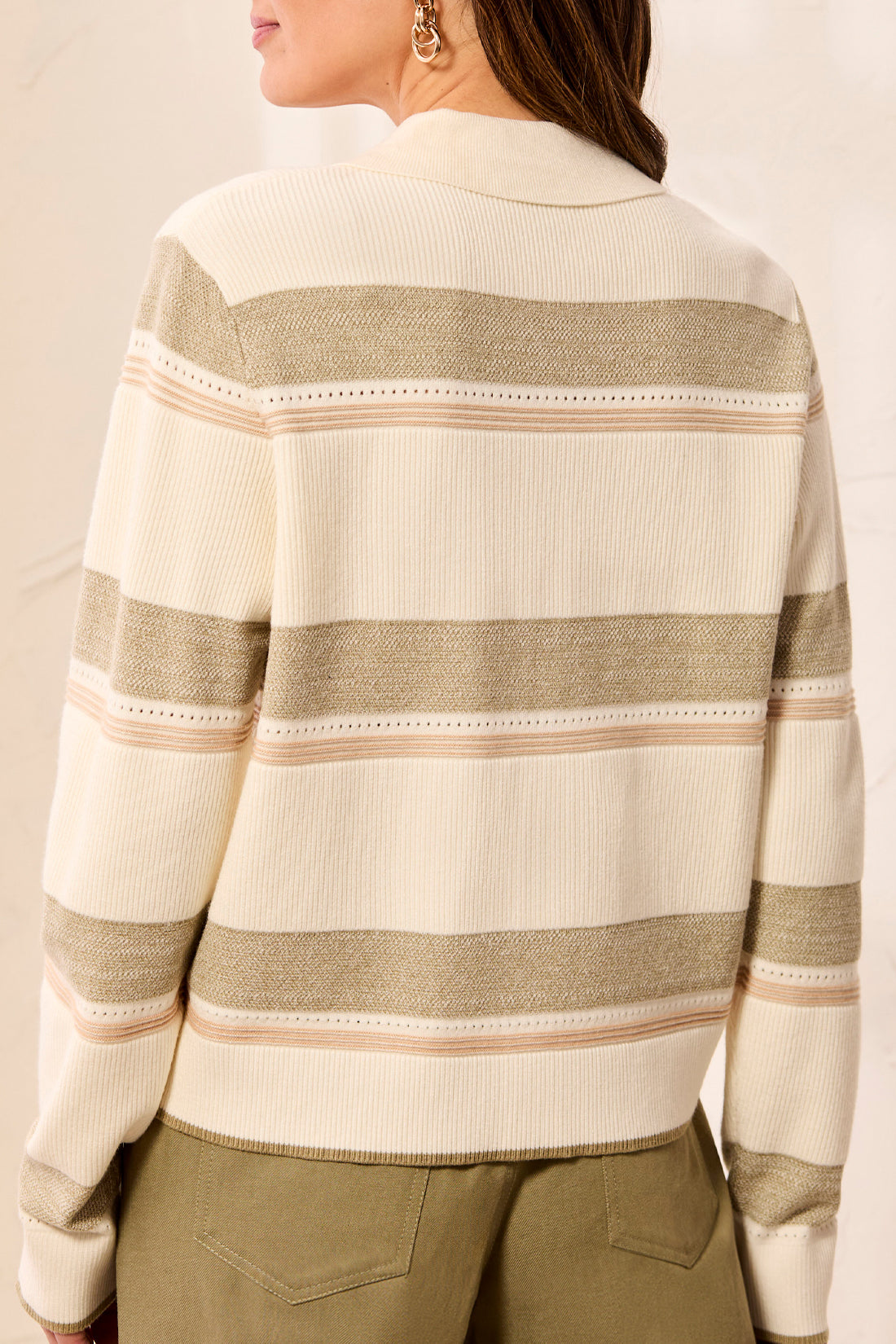 Cardigan en tricot à rayures avec col chemise - Tribal #3175O-8241