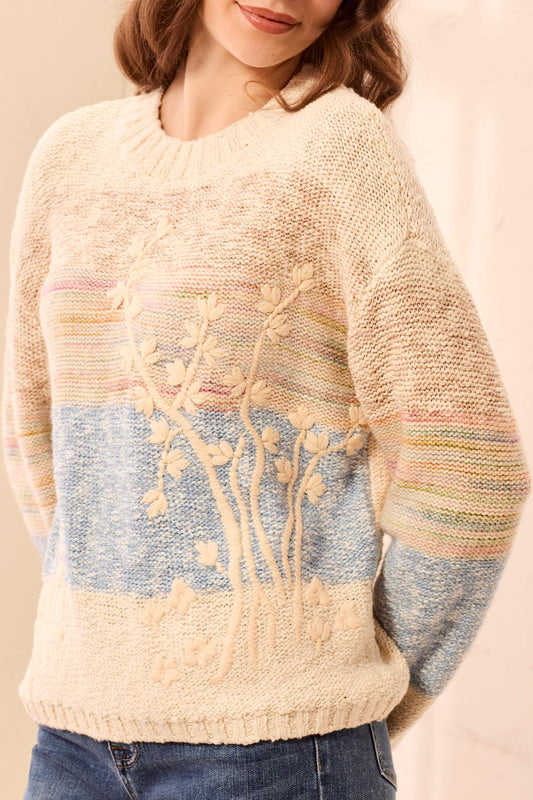 Tricot pastel à broderies florales - Tribal #3194O-8495