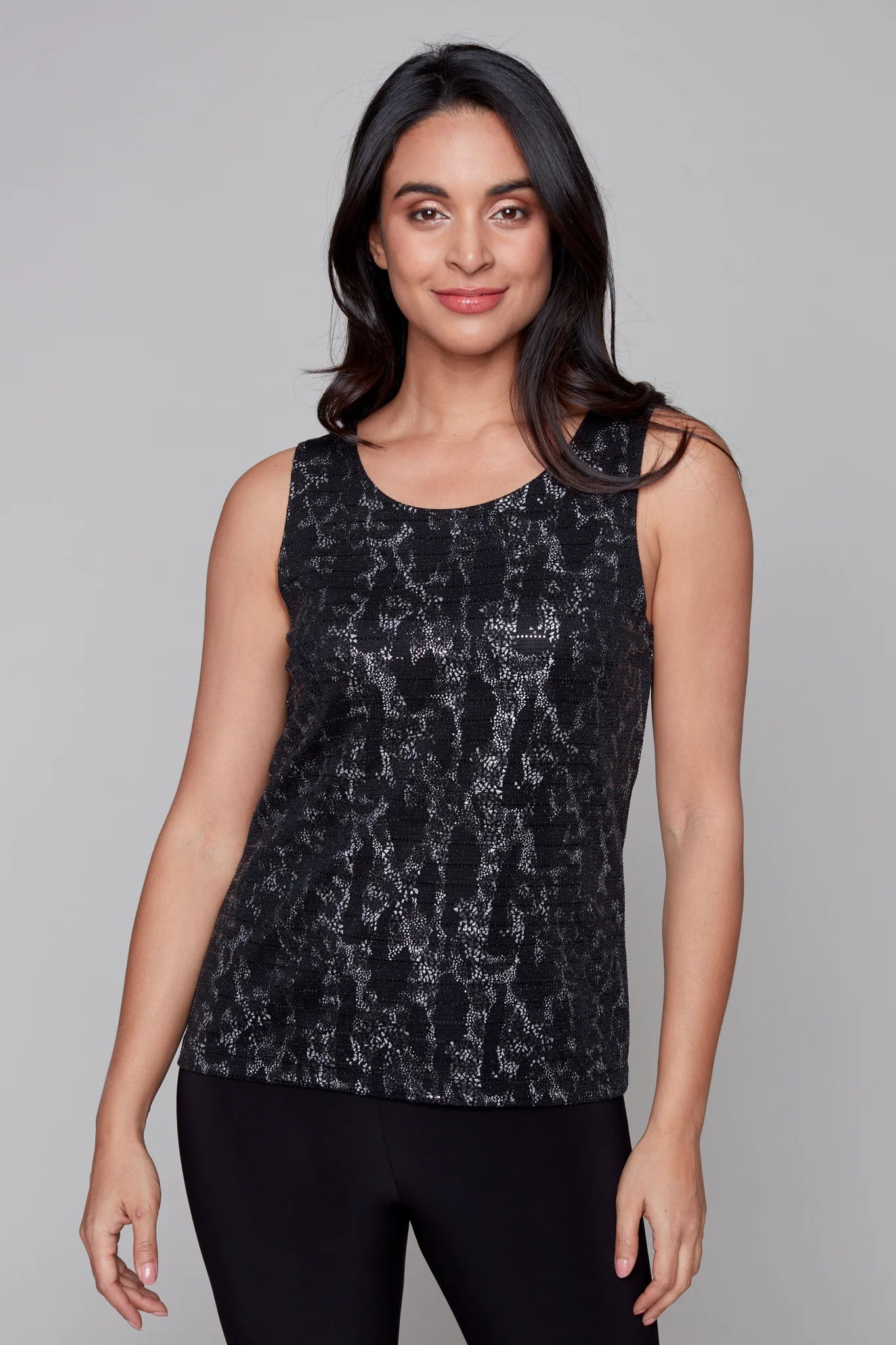 Camisole à col rond, argent et noir, par Compli K #33709