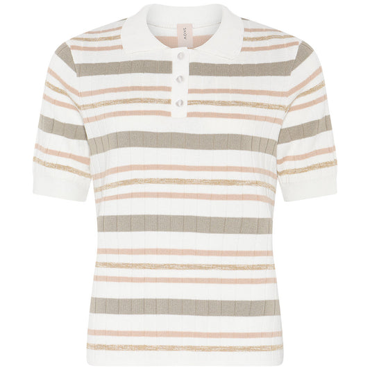 Haut polo rayé côtelé à col chemisier – Skovhuus #4277