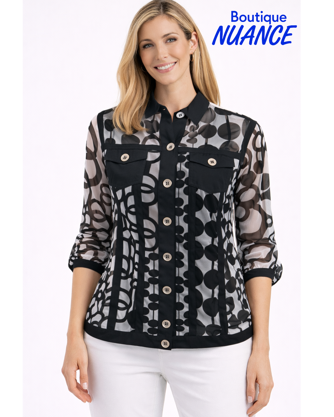 Graphic mesh jacket with shirt collar – Tango Mango #T-6740