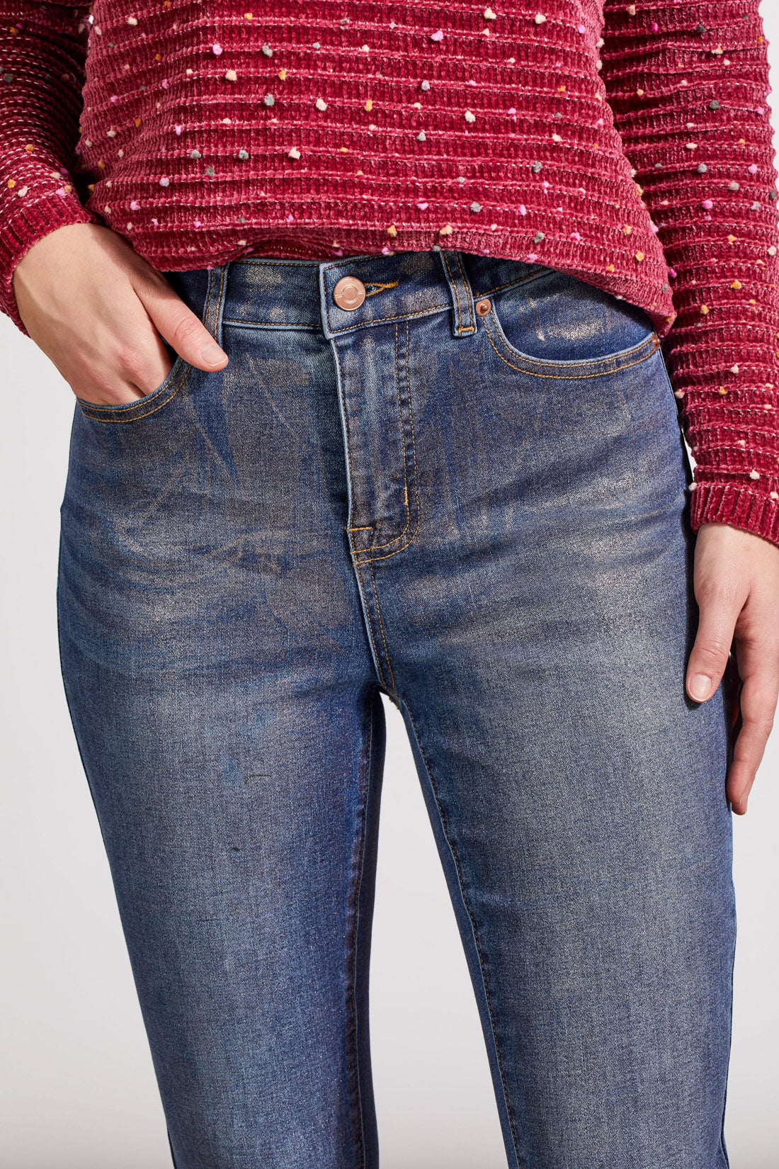 5-Pocket Slim Jeans with Rose Gold Shimmer, by Tribal #5678O-5045