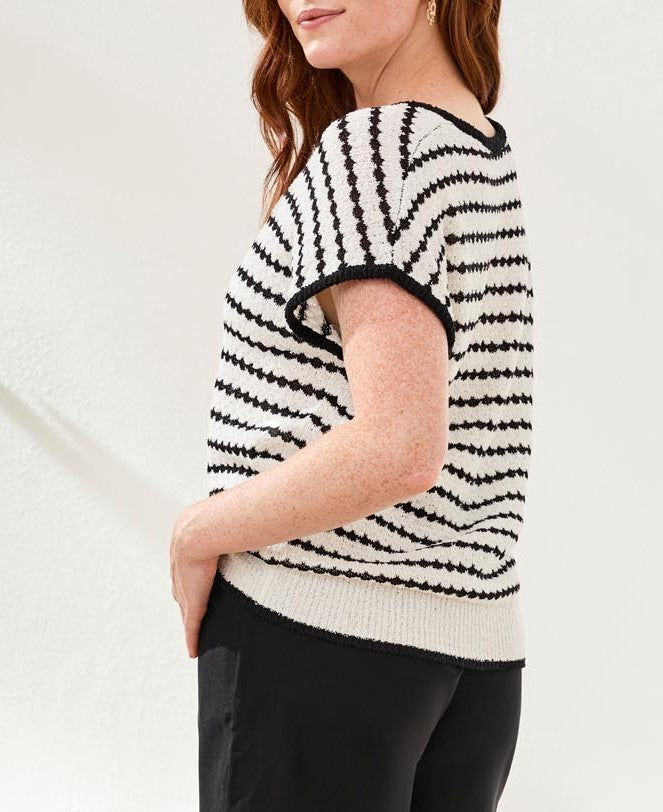 Tricot rayé noir et blanc à encolure en V et manches dolman – Tribal #6193O-5196