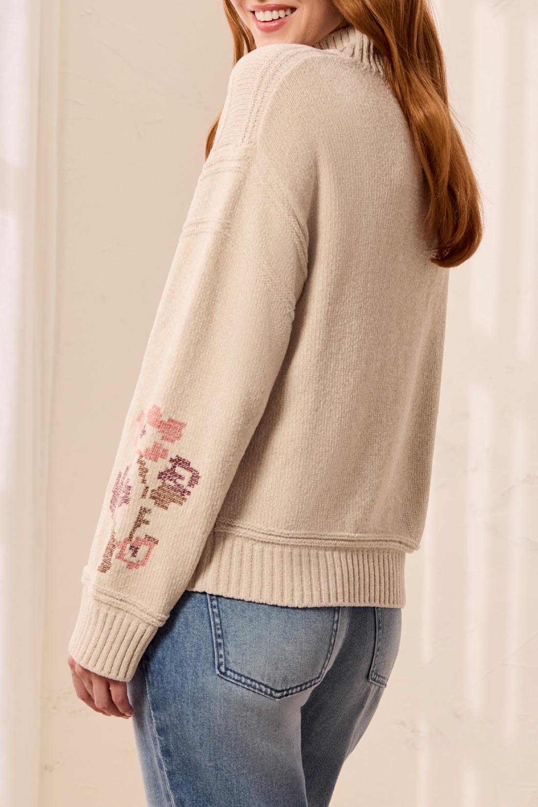 Mock neck knit with floral embroidery #6335O-5619 - Tribal