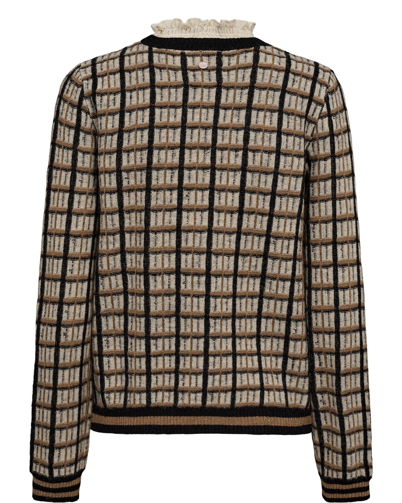 Checkered sweater with round neck and solid-color cuffs, by Nũmph #704711