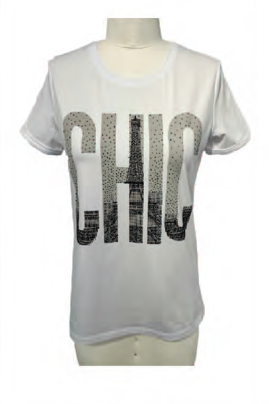 T-shirt blanc avec imprimé CHIC, col rond, par Orly #808-10