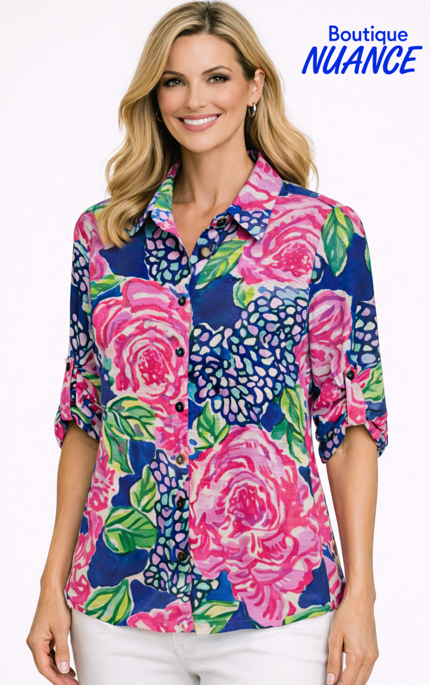 Watercolor blouse with floral print – Tango Mango #89079