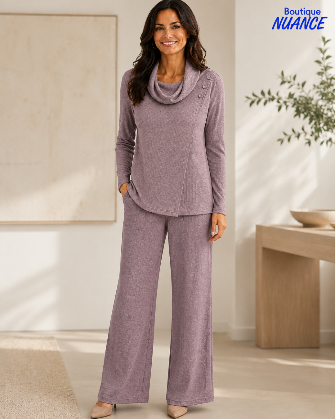 Haut en tricot côtelé à col drapé - SoftWorks #102409