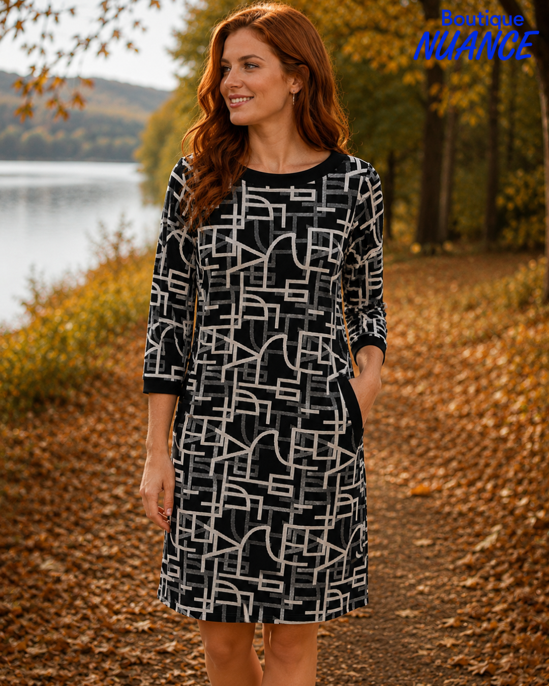 Robe à imprimé abstrait avec poches latérales - Dévia #F749D