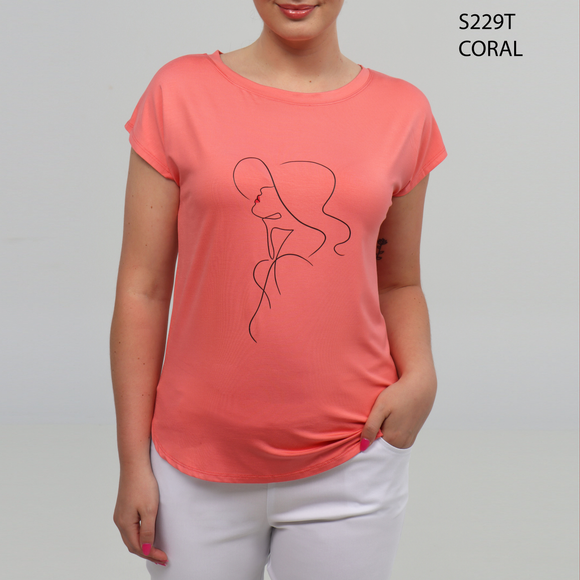 T-Shirt manche à l'épaule avec imprimé Visage par Dévia S229T