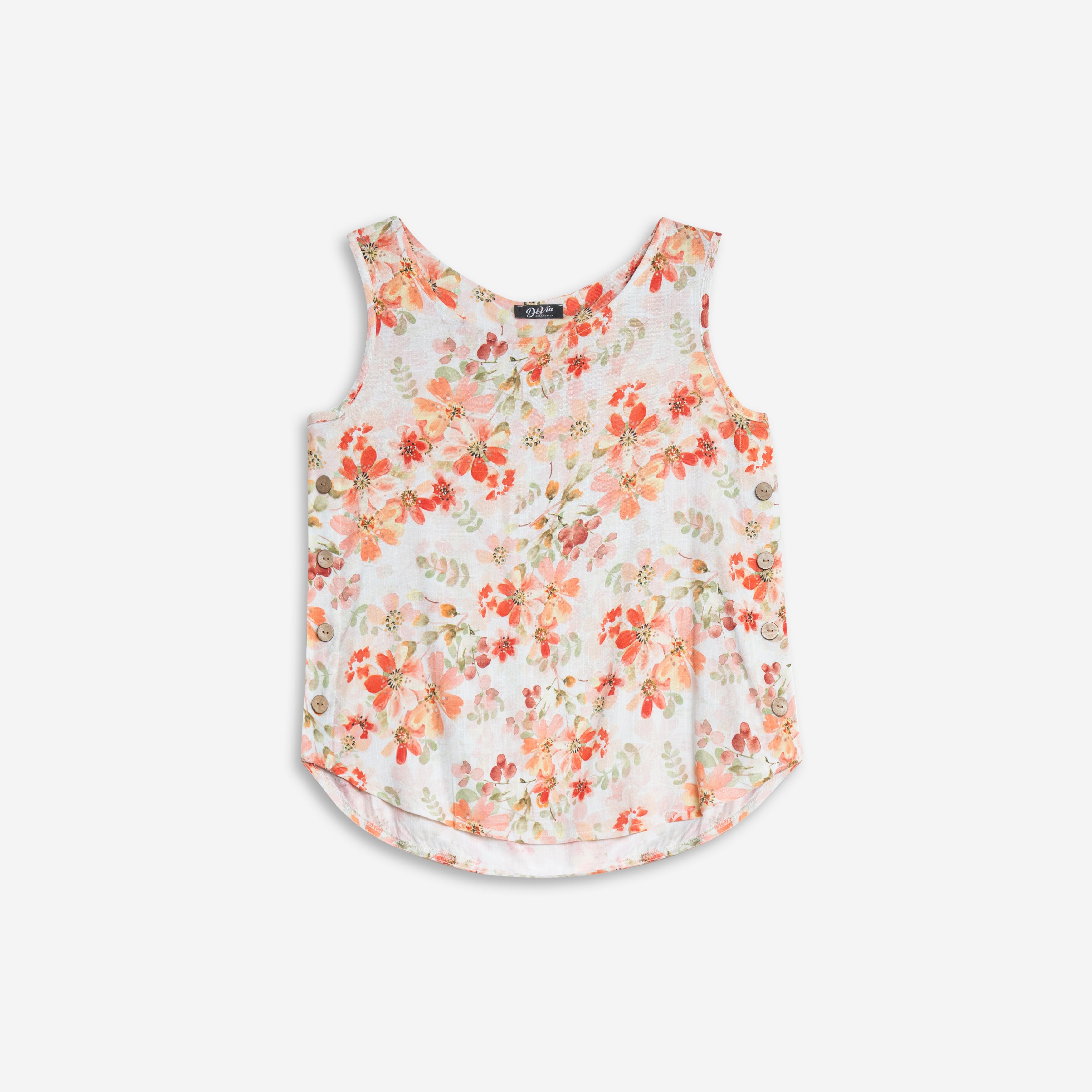 Camisole blanc à imprimé fleuri dans les teintes de corail, par Dévia #S366T