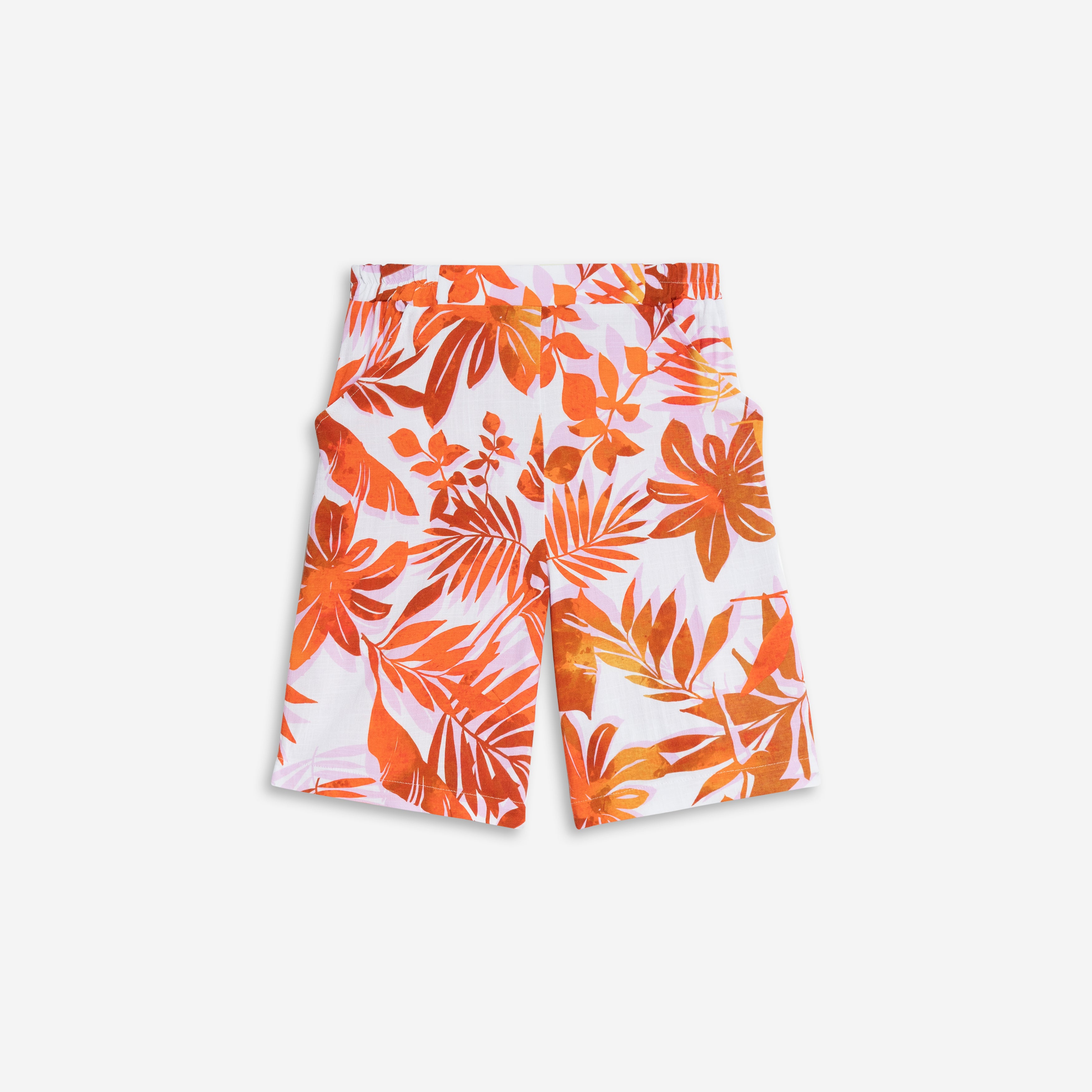 White Bermuda shorts with coral foliage pattern, by Dévia #S383S