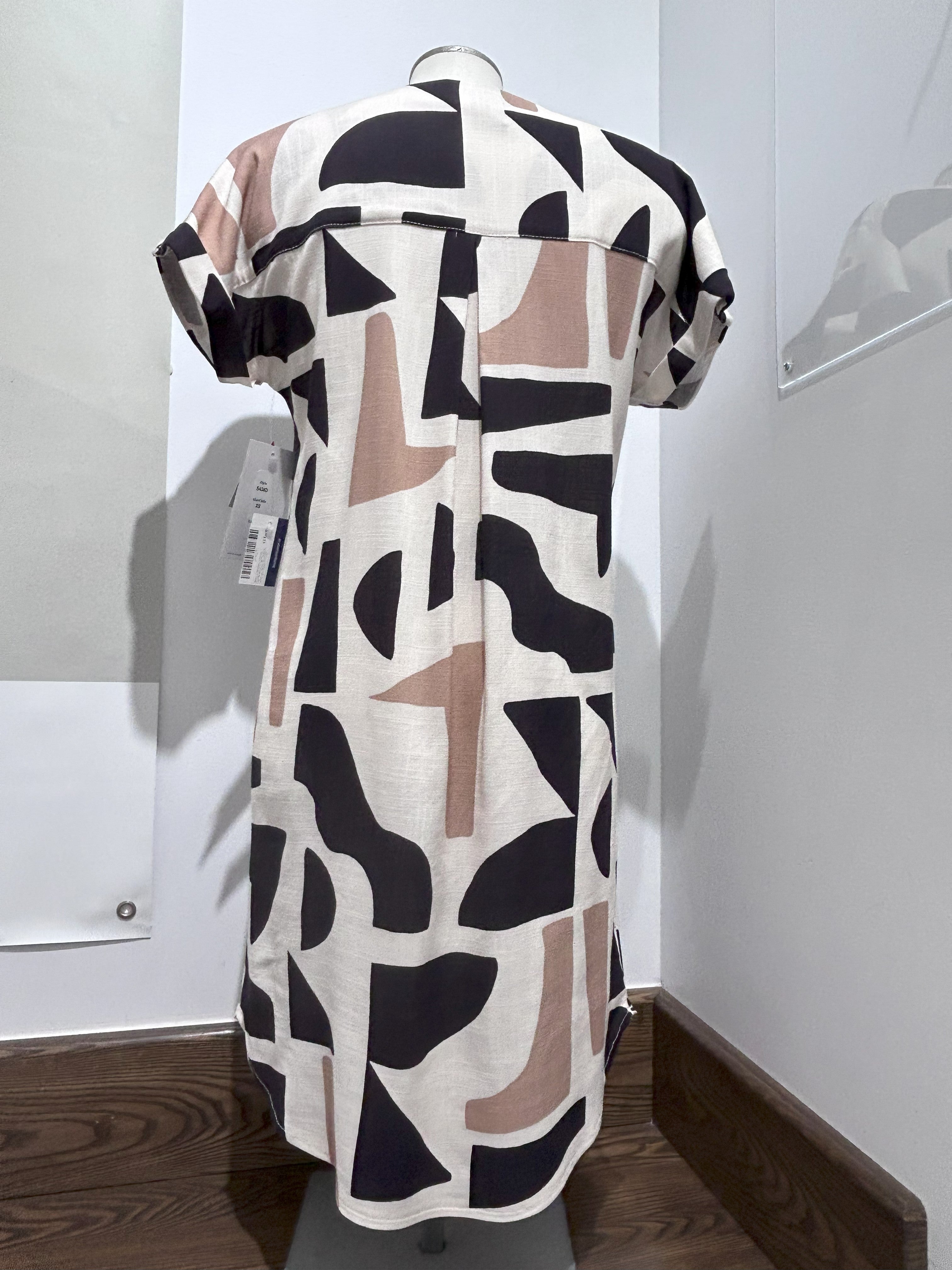 Robe à manches courtes, motifs abstraits de couleurs terre, par Dévia #S434D