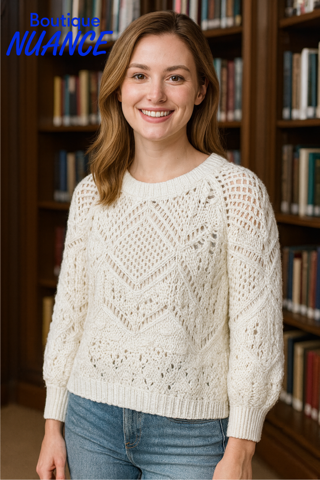 Élégance texturée et douceur artisanale - Tricot ajouré Papillon #ST-13224