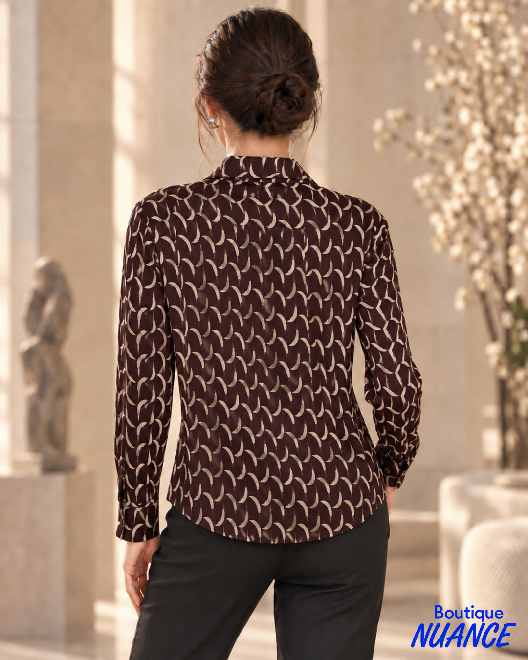 Chemisier satiné à imprimé géométrique organique – Tango Mango #T-7026