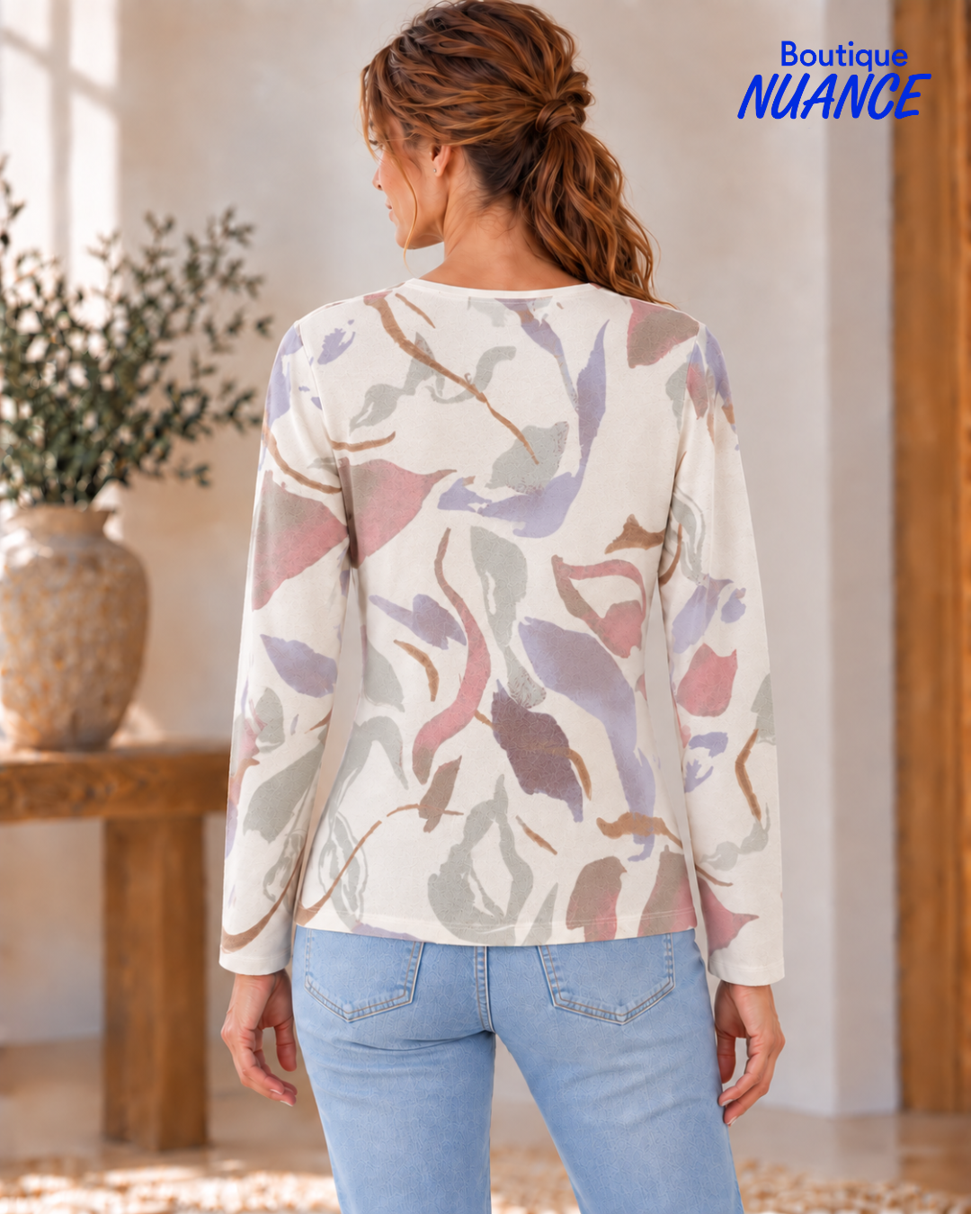 Abstract watercolor-print top – Variations #V7144