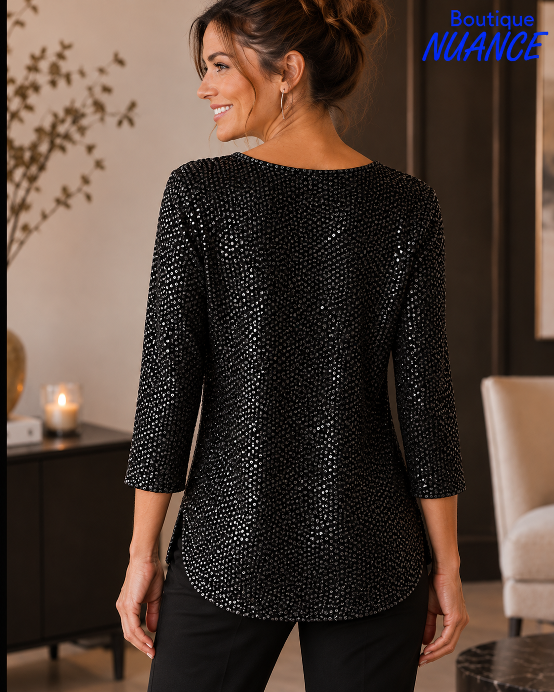 Haut en tricot métallisé à pastilles ton sur ton - SoftWorks #102052