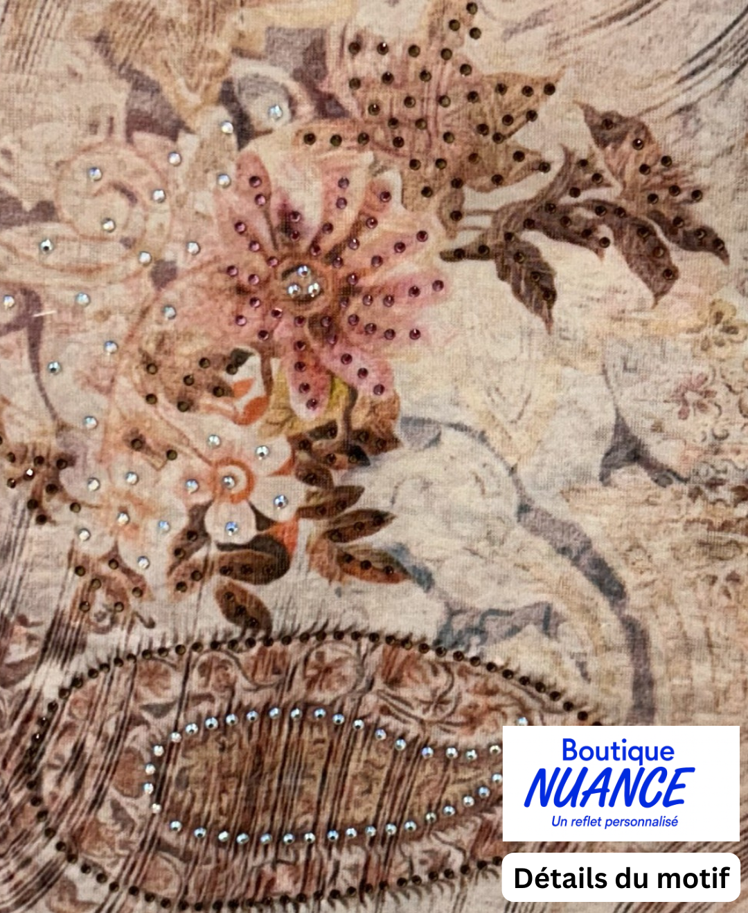 Artistic Ornamental Print T-shirt with Glitter Details – Beta’s Choice #217356