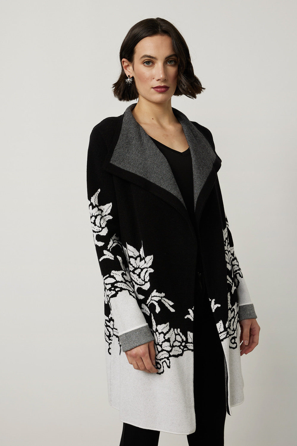 Two-tone floral jacket with draped collar – Joseph Ribkoff #214927